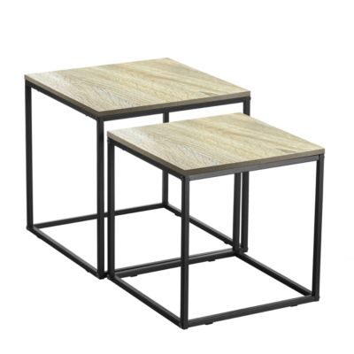 Lot de 2 tables d'appoint carrées, bout de canapé moderne en bois coloris chêne avec pieds métal - L 40 x p 40 x H 42 cm