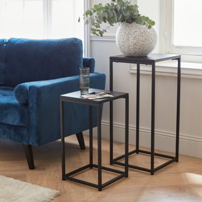 Lot de 2 tables d'appoint gigognes noires - Industrielle - bouts de canapé 34x34x74cm / 30x30x54cm