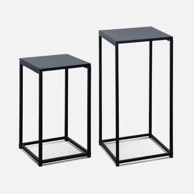 Lot de 2 tables d'appoint gigognes noires - Industrielle - bouts de canapé 34x34x74cm / 30x30x54cm