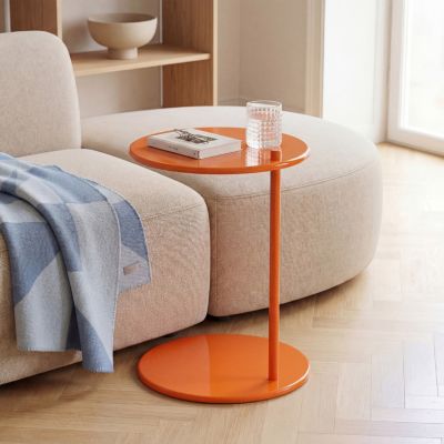 Lot de 2 tables d'appoint rondes, bouts de canapé, tables de chevet LEONTINE 40 cm métal orange