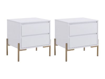 Lot de 2 tables de chevet avec 2 tiroirs - MDF et métal - Blanc laqué et doré - KORASA