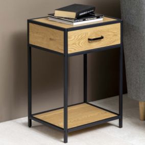 Lot de 2 tables de chevet avec tiroir bois et métal Factory