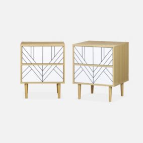 Lot de 2 tables de chevet décor bois blanc - Mika - 2 tiroirs - L 48 x l 40 x H 59cm