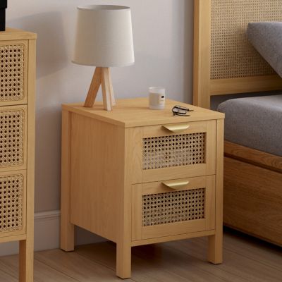 Lot de 2 tables de chevet EDHEN 2 tiroirs cannage et bois