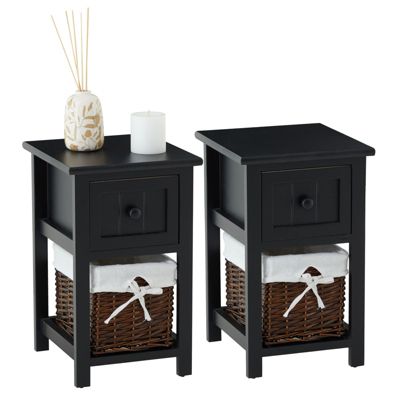 Lot de 2 tables de chevet MESSINA 1 tiroir et 1 panier, en bois noir