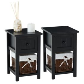 Lot de 2 tables de chevet MESSINA table de nuit avec 1 tiroir et 1  panier, en bois noir