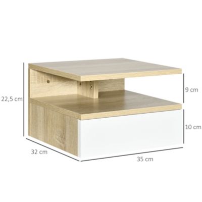 Lot de 2 tables de chevet murales - lot de 2 tables de nuit - tiroir coulissant, niche et plateau - aspect chêne clair blanc