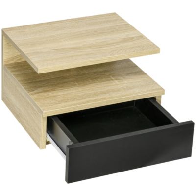 Lot De 2 Tables De Chevet Murales HOMCOM – Chêne Clair & Noir, Tiroir + Niche + Plateau, Design Flottant Moderne