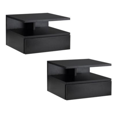 Lot de 2 tables de chevet murales - lot de 2 tables de nuit - tiroir coulissant, niche et plateau - panneau particules noir