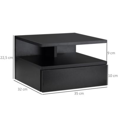 Lot de 2 tables de chevet murales - lot de 2 tables de nuit - tiroir coulissant, niche et plateau - panneau particules noir