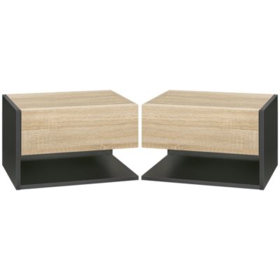 Lot de 2 tables de chevet murales - lot de 2 tables de nuit - tiroir coulissant, étagère - aspect chêne clair noir