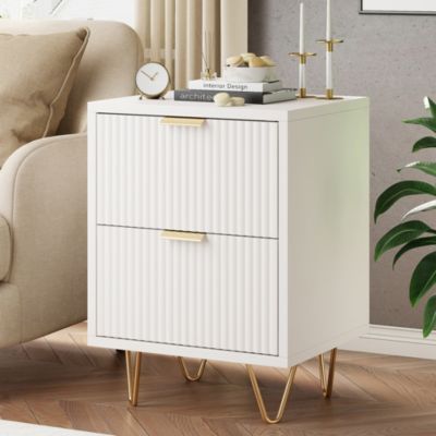 Lot de 2 tables de chevet, tiroirs ondulés, rangement pratique, tiroirs métalliques durables, design moderne, Blanc