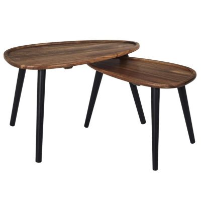 Lot de 2 tables gigognes en acacia Marron, L. 60 x l. 39 x H. 40 cm, VISBY