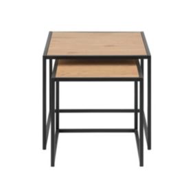 Lot de 2 tables gigognes en acier effet chêne  Oviala