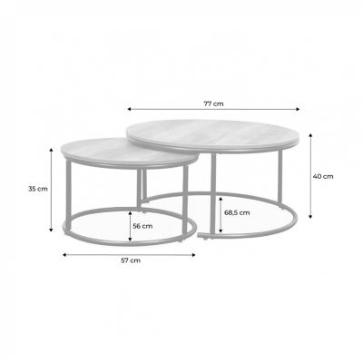 Lot de 2 tables gigognes rondes métal noir. décor bois - Loft - encastrables. 1x D.77 x H 40cm / x1 D.57 x H 35cm