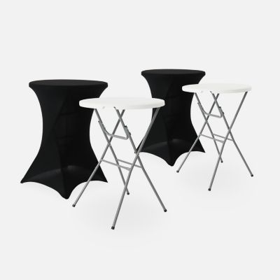 Lot de 2 tables hautes de réception   GALA   Mange debout. pliables. D.80cm x 110cm +  2 housses en polyester. noires