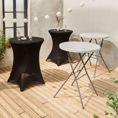 Lot de 2 tables hautes de réception   GALA   Mange debout. pliables. D.80cm x 110cm +  2 housses en polyester. noires