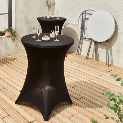 Lot de 2 tables hautes de réception   GALA   Mange debout. pliables. D.80cm x 110cm +  2 housses en polyester. noires