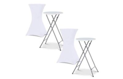 Lot de 2 Tables Hautes Pliantes 105 cm avec 2 Housses Blanches Idéal Réception et Événement