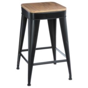 Lot de 2 tabourets bas de bar "Joris" noir - métal & bois - Atmosphera