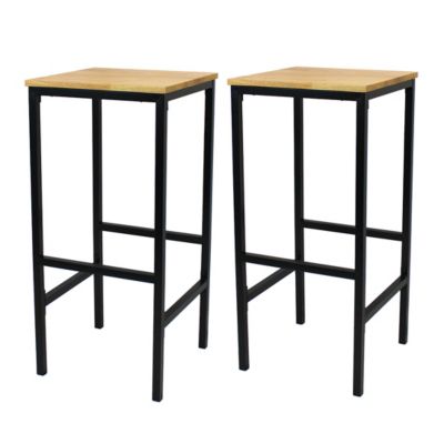 Lot de 2 tabourets bois Hévéa et métal noir Carrat l.30 x H.75 x P.35 cm