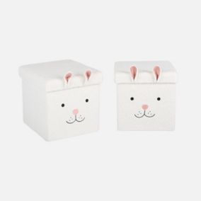 Lot de 2 tabourets-coffre pliables en bouclette forme de lapin pour enfant