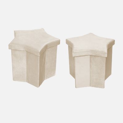 Lot de 2 tabourets-coffre pliables pour enfant avec assise en velours beige et en forme d'étoile