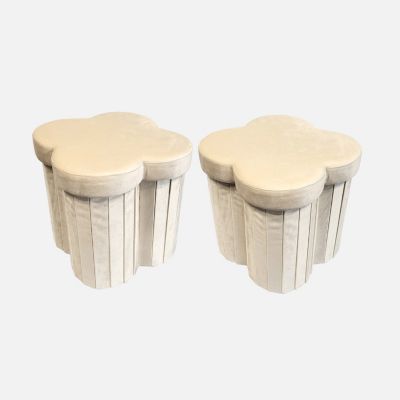 Lot de 2 tabourets-coffre pliables pour enfant avec assise en velours beige et en forme de fleur