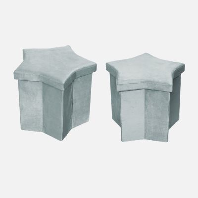 Lot de 2 tabourets-coffre pliables pour enfant avec assise en velours gris et en forme d'étoile