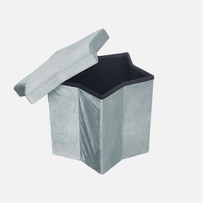 Lot de 2 tabourets-coffre pliables pour enfant avec assise en velours gris et en forme d'étoile