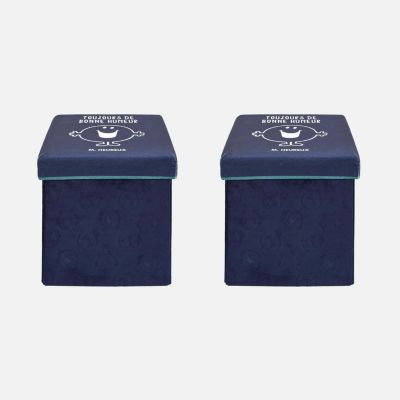 Lot de 2 tabourets coffres enfant. pliables. bleu marine. collection Monsieur/Madame. Monsieur Heureux Gaspard