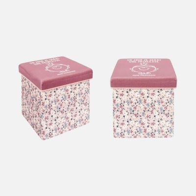 Lot de 2 tabourets coffres enfant. pliables. rose. collection Monsieur/Madame. Madame Princesse Elisabeth