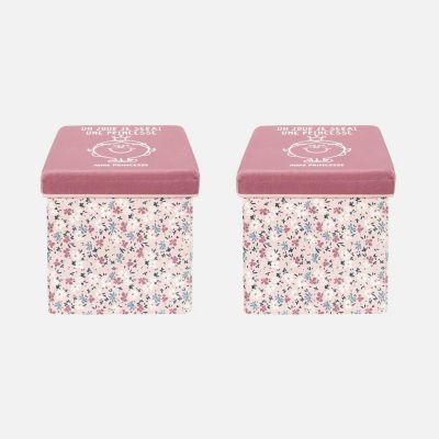 Lot de 2 tabourets coffres enfant. pliables. rose. collection Monsieur/Madame. Madame Princesse Elisabeth