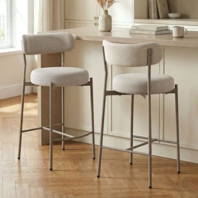 Lot de 2 tabourets de bar Contemporaines GABY en Tissu Chenille Beige