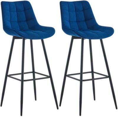 Lot de 2 tabourets de bar Dartford, Chaise de bar rembourrée, Structure métallique Bleu/Velours