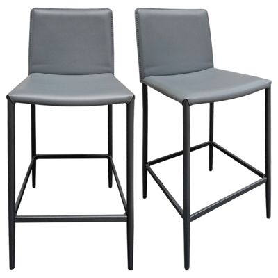 Lot de 2 tabourets de bar dossier simili et pieds métal gris - BROOK