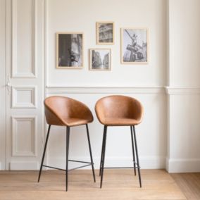 Lot de 2 tabourets de bar en simili cognac ACHILLE - HAPPY GARDEN
