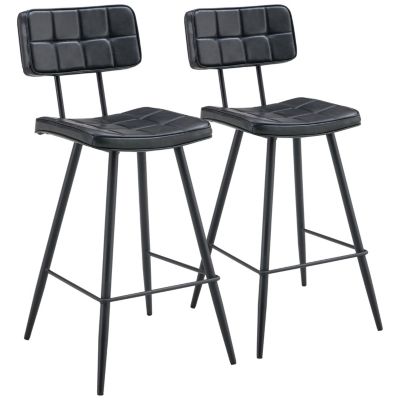 Lot de 2 tabourets de bar en simili noir FERNAND - HAPPY GARDEN