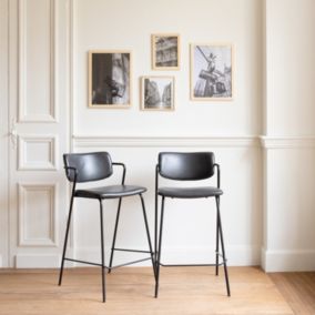 Lot de 2 tabourets de bar en simili noir LEON - HAPPY GARDEN