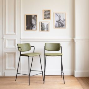 Lot de 2 tabourets de bar en simili vert LEON - HAPPY GARDEN