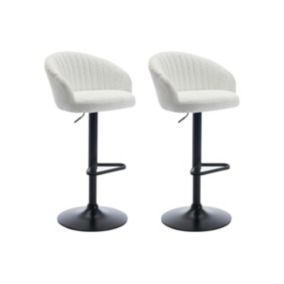 Lot de 2 tabourets de bar en tissu bouclette et métal - Hauteur réglable - Blanc - DORALIZ