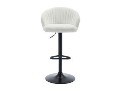 Lot de 2 tabourets de bar en tissu bouclette et métal - Hauteur réglable - Blanc - DORALIZ