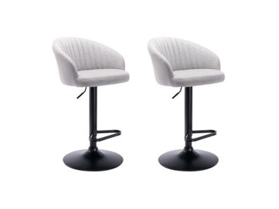 Lot de 2 tabourets de bar en tissu et métal - Hauteur réglable - Gris - DORALIZ