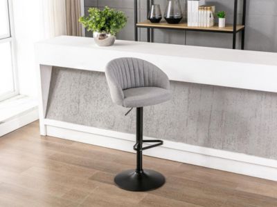 Lot de 2 tabourets de bar en tissu et métal - Hauteur réglable - Gris - DORALIZ