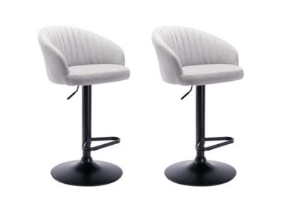 Lot de 2 tabourets de bar en tissu et métal - Hauteur réglable - Gris - DORALIZ