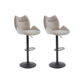 Lot de 2 tabourets de bar en tissu et métal noir - Hauteur réglable - Beige - LILAYA