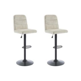 Lot de 2 tabourets de bar en tissu texturé et métal noir - Hauteur réglable - Beige - KELIANO