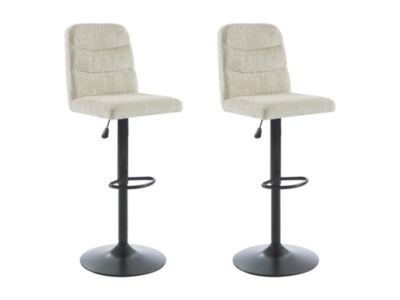 Lot de 2 tabourets de bar en tissu texturé et métal noir - Hauteur réglable - Beige - KELIANO