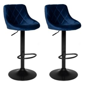 Lot de 2 tabourets de bar en velours bleu ROBIN - Happy Garden