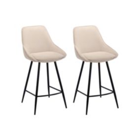 Lot de 2 tabourets de bar en velours côtelé et métal noir - Crème - MASURIE